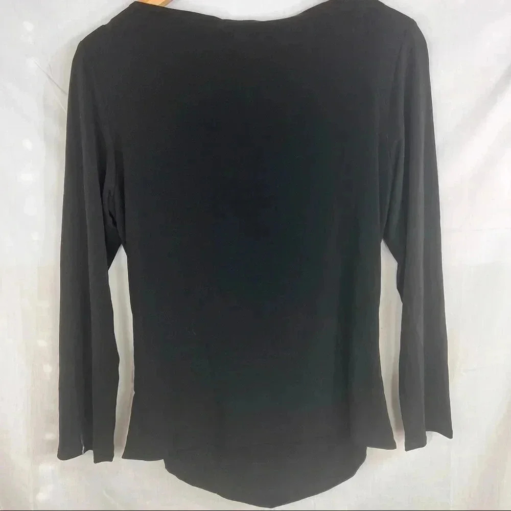ELIE TAHARI Womens Pleated Detail MatteJersey Long Sleeve Black Top Sz L Classic - Picture 5 of 13